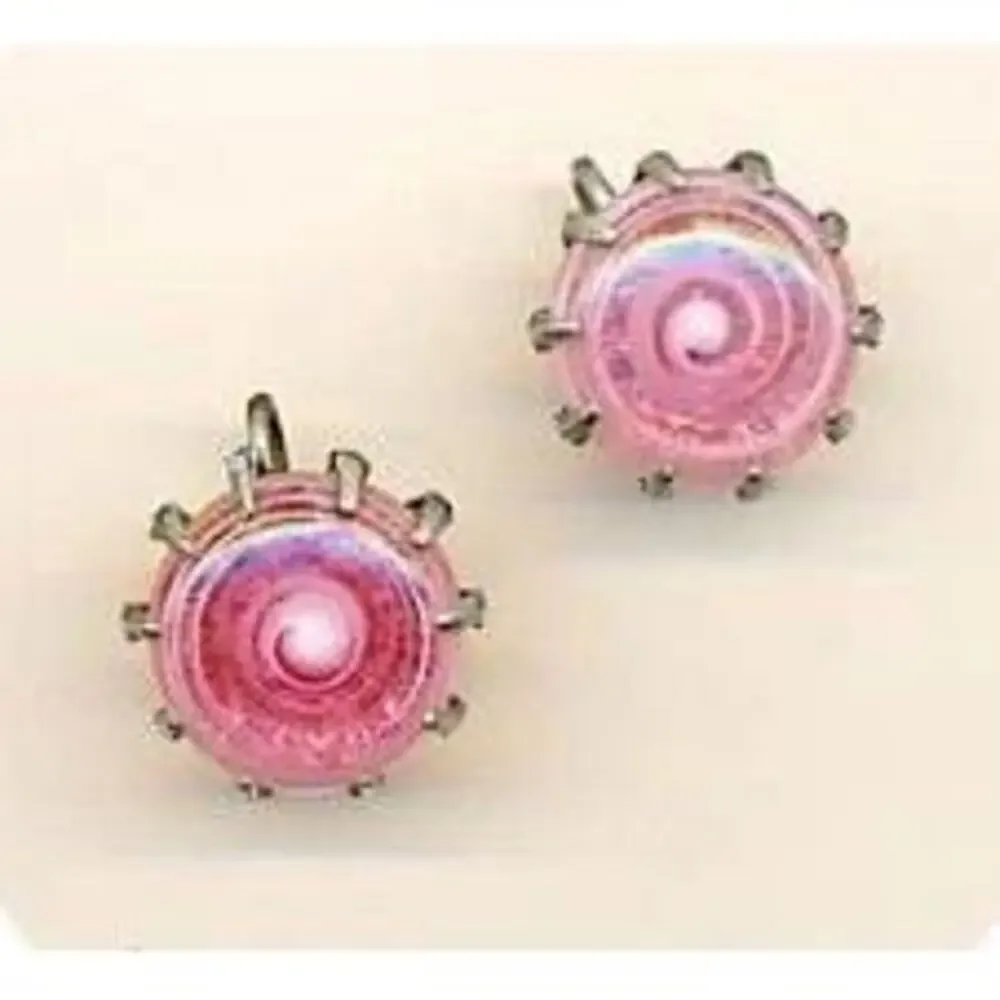 Vintage Art Deco Coro Raspberry Swirl Pink Art Glass Screw Back Earrings, Rare,